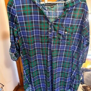 French laundry Siena Studio Blue and Green Plaid Casual Button-Down Shirt
